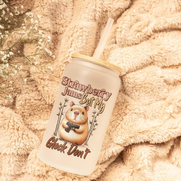 Strawberry Jams Mug, But My Glock Don’t, Iced Coffee Tumbler, Funny Capybara - Picture 5 of 7